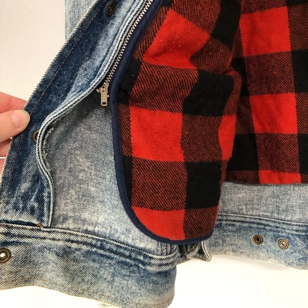 Vintage Salties Acid Wash Denim Jacket Plaid Insert Large Y2K